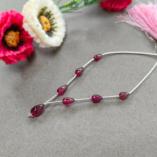 Rubellite Tourmaline Gemstone Loose Beads : 12.60cts Natural Untreated Tourmaline Plain Teardrops Nuggets 7mm - 10mm