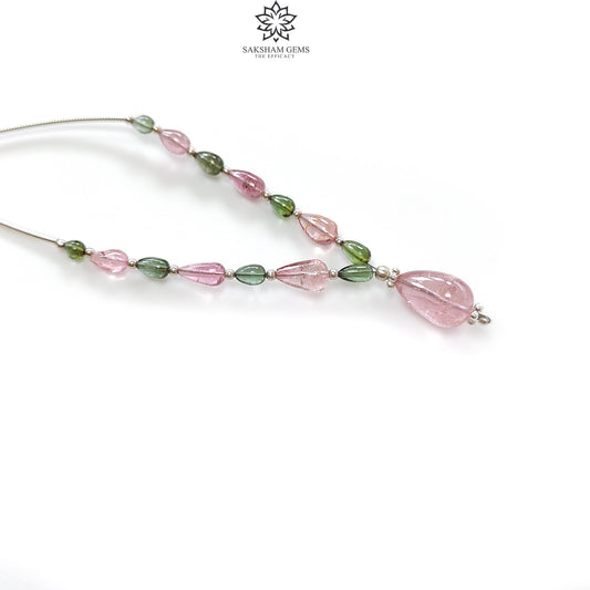 Watermelon Tourmaline Gemstone Loose Beads : 12.70cts Natural Multi Color Tourmaline Plain Teardrops Nuggets 3.5mm - 11.5mm