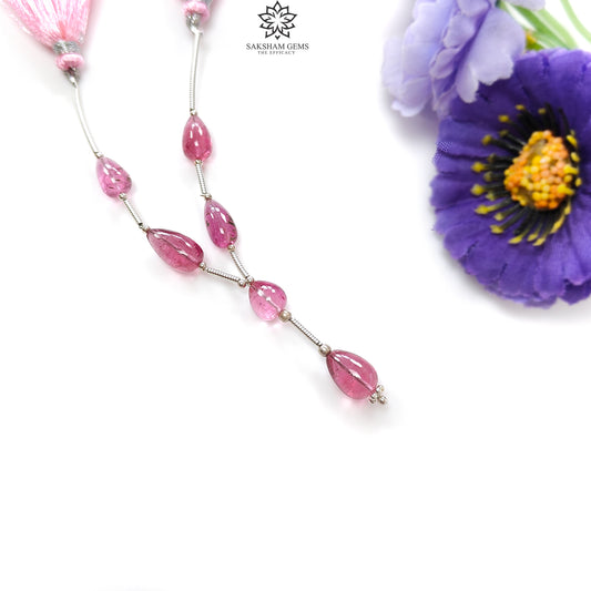 Rubellite Tourmaline Gemstone Loose Beads : 17.00cts Natural Untreated Tourmaline Plain Teardrops Nuggets 7mm - 11mm