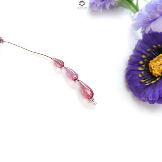 Rubellite Tourmaline Gemstone Loose Beads : 8.20cts Natural Untreated Tourmaline Plain Teardrops Nuggets 8mm - 13mm