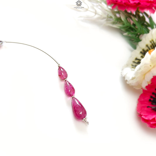 Rubellite Tourmaline Gemstone Loose Beads : 15.40cts Natural Untreated Tourmaline Plain Teardrops Nuggets 9mm - 15mm