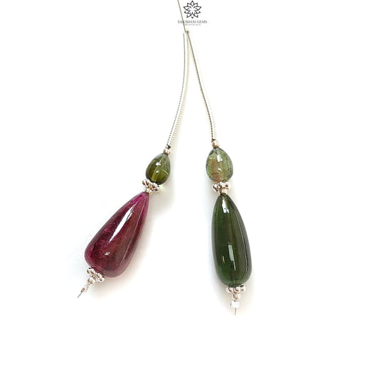 Watermelon Tourmaline Gemstone Loose Beads : 20.00cts Natural Multi Color Tourmaline Plain Teardrops Nuggets 7mm - 17mm