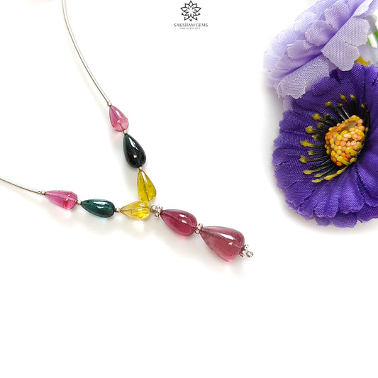 Watermelon Tourmaline Gemstone Loose Beads : 23.00cts Natural Multi Color Tourmaline Plain Teardrops Nuggets 8mm - 12mm
