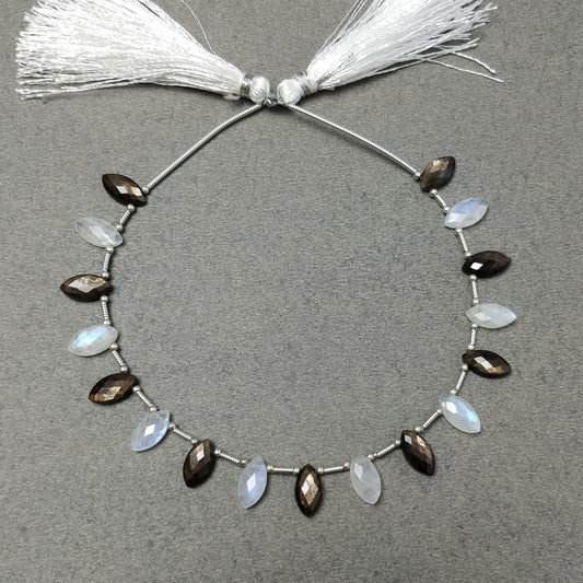चॉकलेट नीलम और मूनस्टोन रत्न चेकर कट: 29.00cts (लगभग) प्राकृतिक अनुपचारित मार्कीज़ फेसेटेड ढीले मोती 10*5 मिमी ब्रेसलेट के लिए