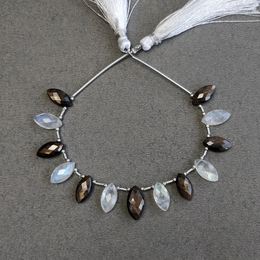 चॉकलेट नीलम और मूनस्टोन रत्न चेकर कट: 34.00cts (लगभग) प्राकृतिक मार्कीज़ फेसेटेड लूज़ बीड्स 12*6mm - 14*7mm ब्रेसलेट के लिए