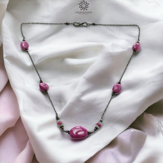 RUBY & EMERALD Gemstone 925 Sterling Silver Beaded Necklace : 17.41gms Natural Zoisite Ruby Untreated Plain Beaded Necklace 16"