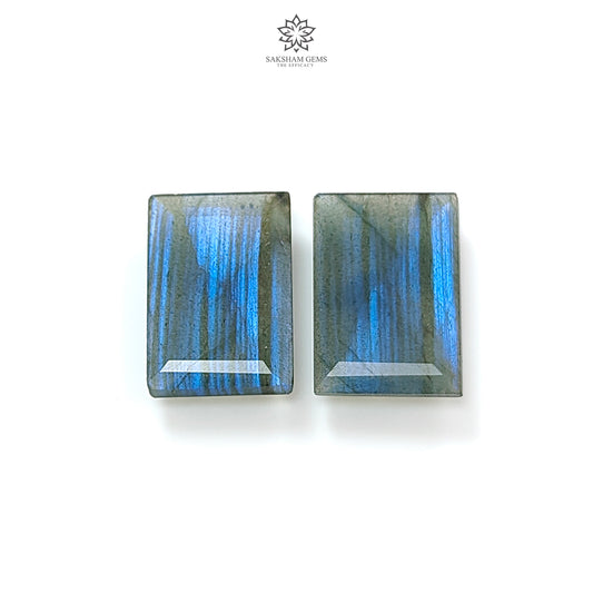 Labradorite Cabochon Fancy Cut: 17.70cts Natural Untreated Unheated Blue Labradorite Baguette Shape 19*13mm Pair For Jewelry