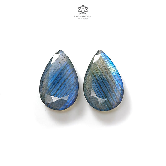 Labradorite Cabochon Fancy Cut: 14.10cts Natural Untreated Unheated Blue Labradorite Pear Shape 20*12mm Pair For Jewelry
