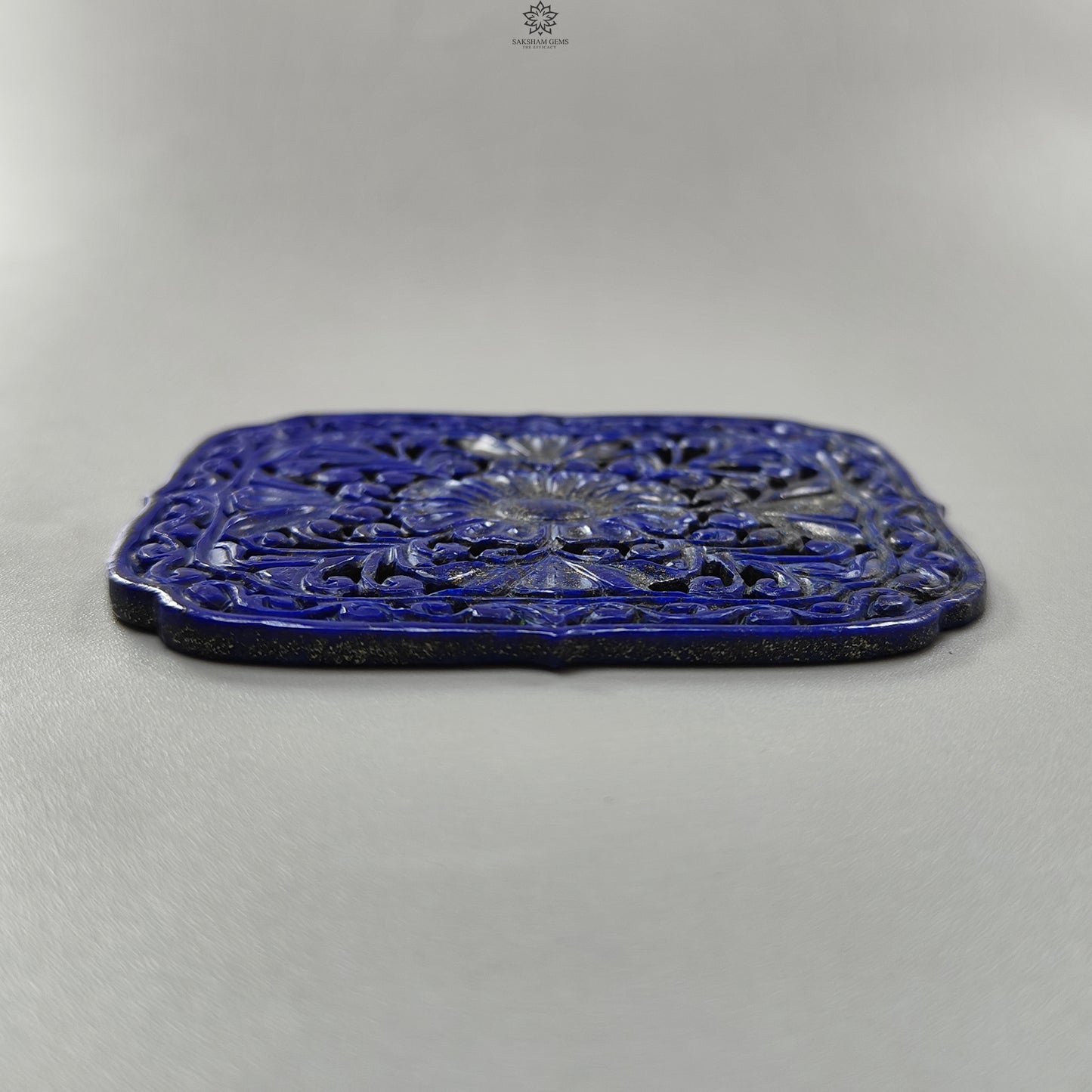 141.30cts Untreated Lapis Lazuli Hand Carved Cushion Shape 75*64mm