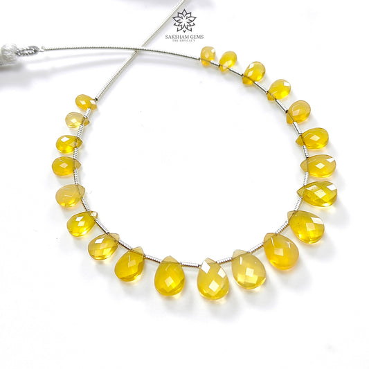 Yellow Opal Faceted Loose Beads: 19.00cts Natural Untreated Opal Gemstone Pear Shape Fancy Cut Beads For Jewelry 6*4mm - 10*7mm 1 Strand