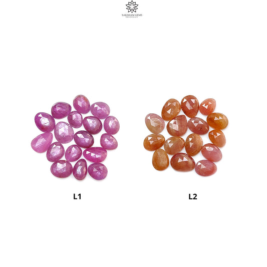 Pink, Orange Sapphire Gemstone Rose Cut Slices: Natural Untreated Raspberry Sheen Sapphire Fancy Shape Faceted Lots for Jewelry