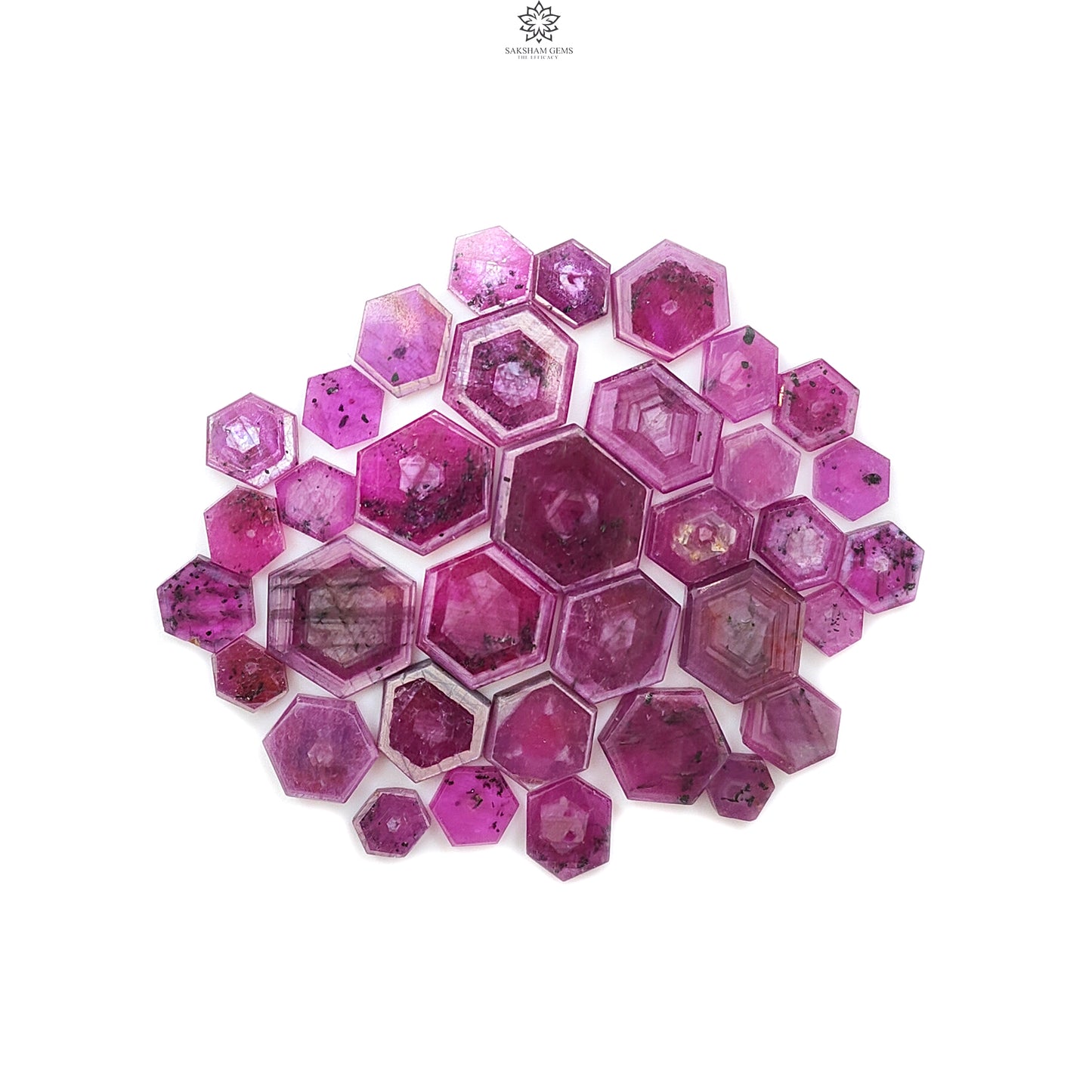 Rosemary Pink Sapphire Gemstone Flat Slices: 142.00cts Natural Untreated Sheen Sapphire Hexagon Shape 7*6mm - 17*14mm 35pcs Lot for Jewelry