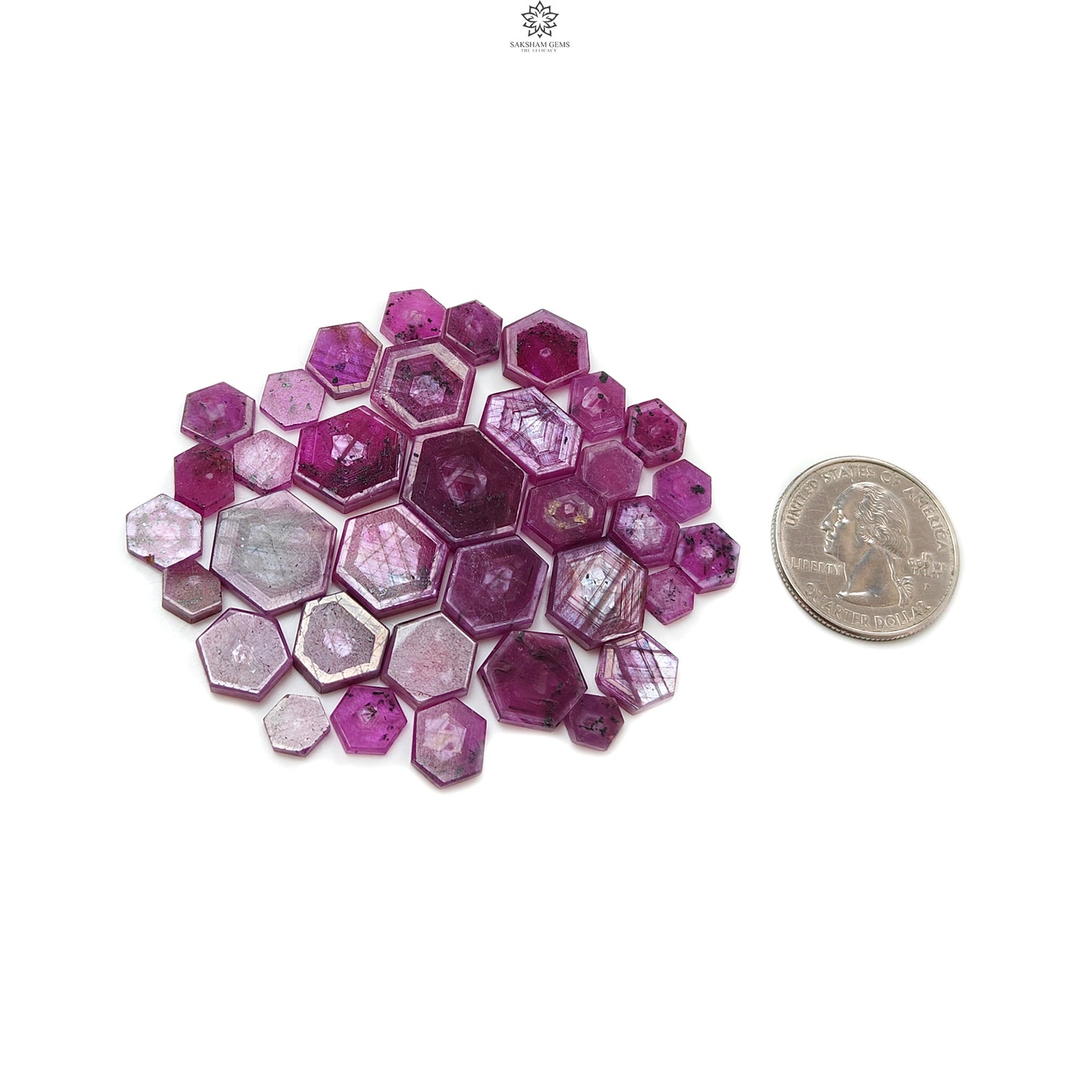 Rosemary Pink Sapphire Gemstone Flat Slices: 142.00cts Natural Untreated Sheen Sapphire Hexagon Shape 7*6mm - 17*14mm 35pcs Lot for Jewelry