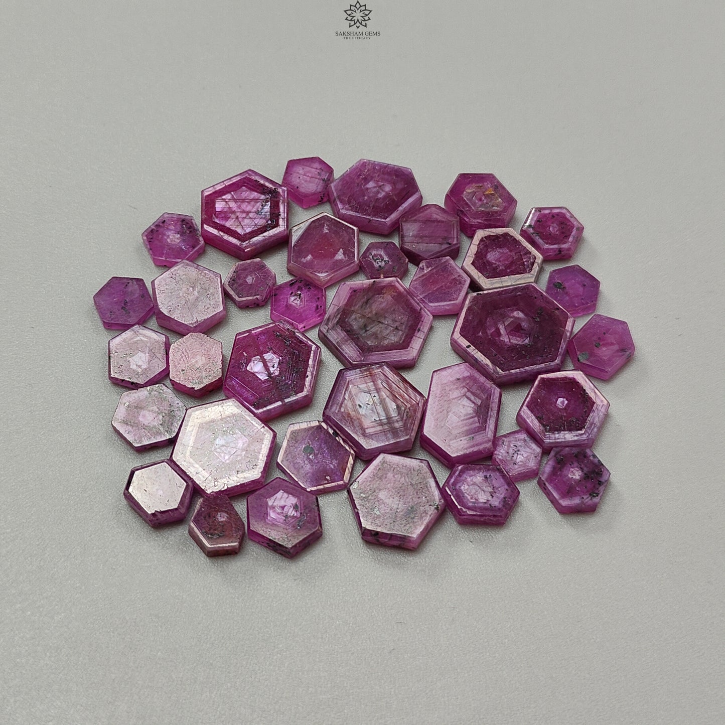 Rosemary Pink Sapphire Gemstone Flat Slices: 142.00cts Natural Untreated Sheen Sapphire Hexagon Shape 7*6mm - 17*14mm 35pcs Lot for Jewelry