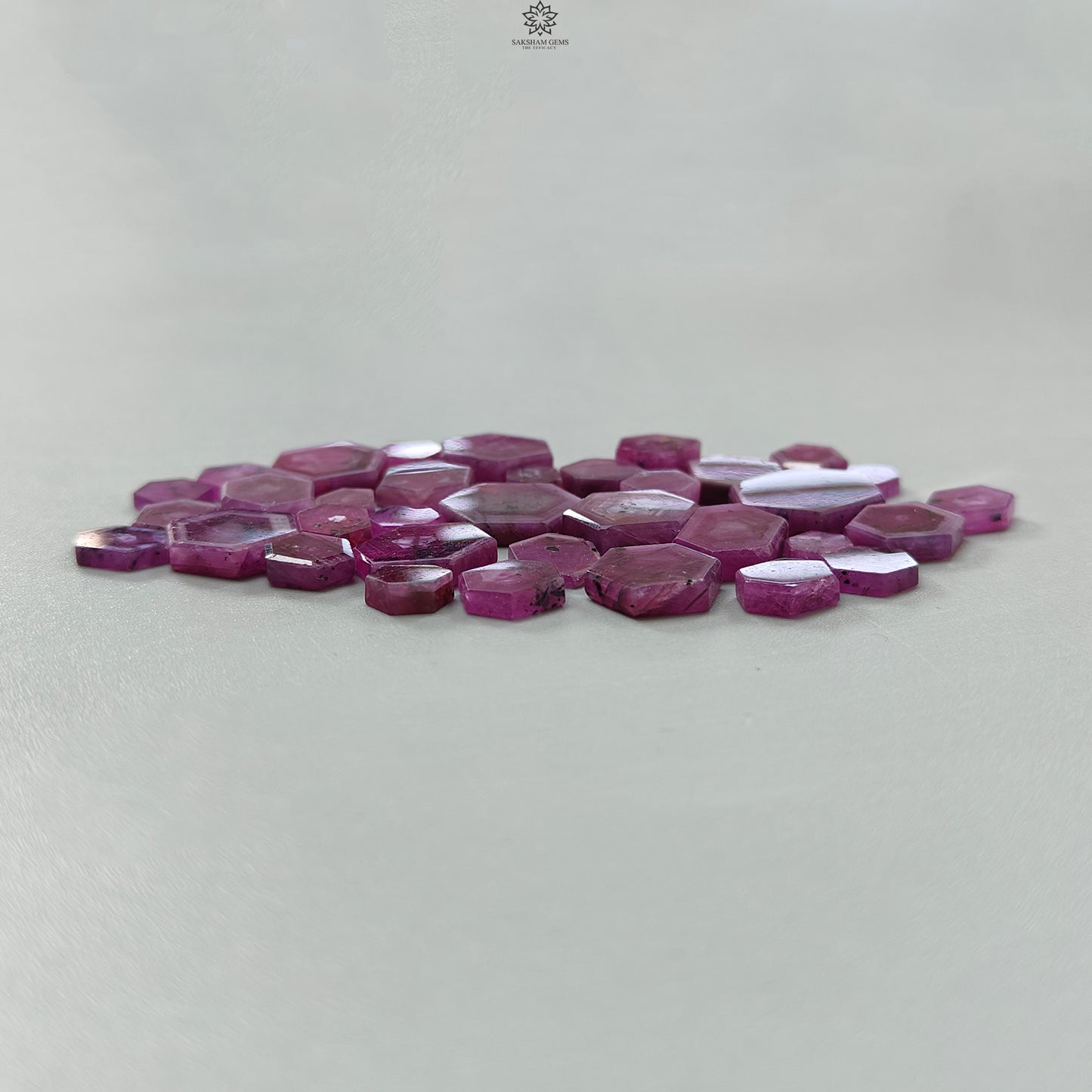Rosemary Pink Sapphire Gemstone Flat Slices: 142.00cts Natural Untreated Sheen Sapphire Hexagon Shape 7*6mm - 17*14mm 35pcs Lot for Jewelry