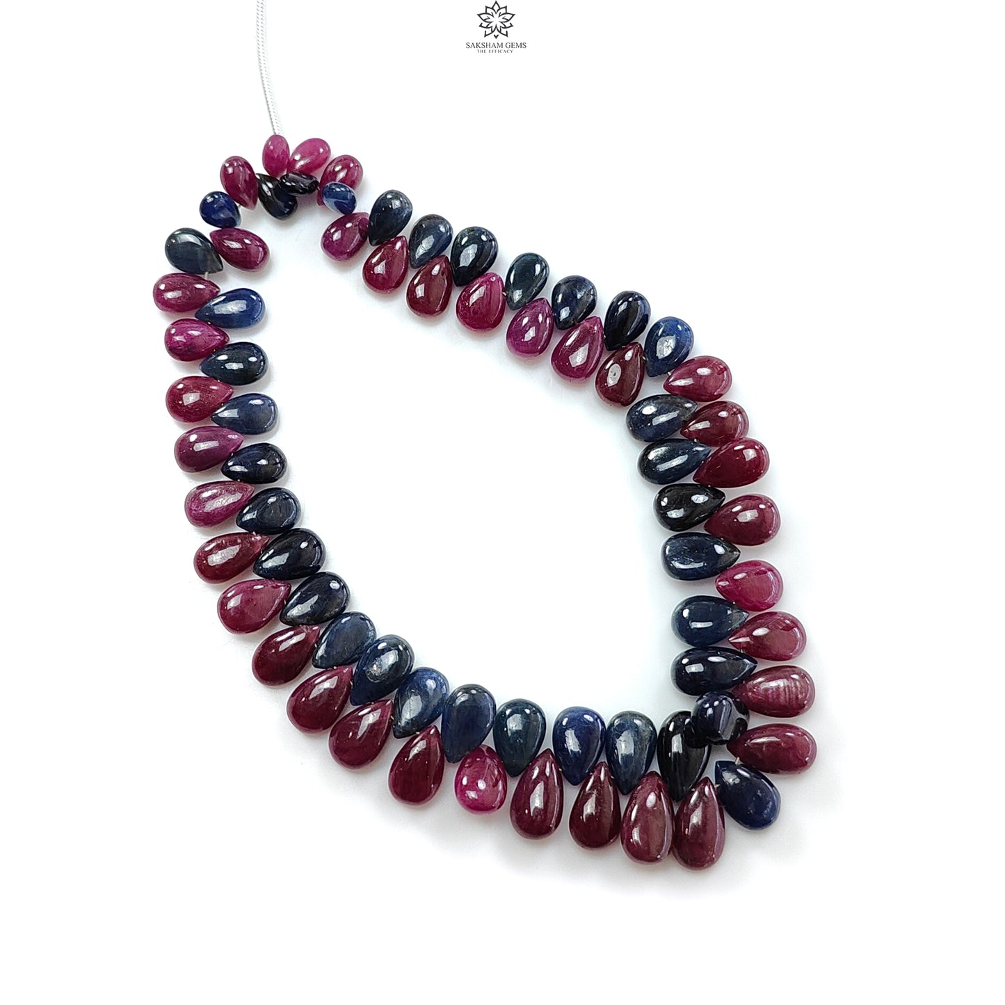 Ruby, Blue Sapphire Smooth Loose Beads: 110.00cts (Approx) Natural Untreated Ruby Gemstone Pear Briolette Beads 6*4mm - 10*6mm 4" 1 Strand