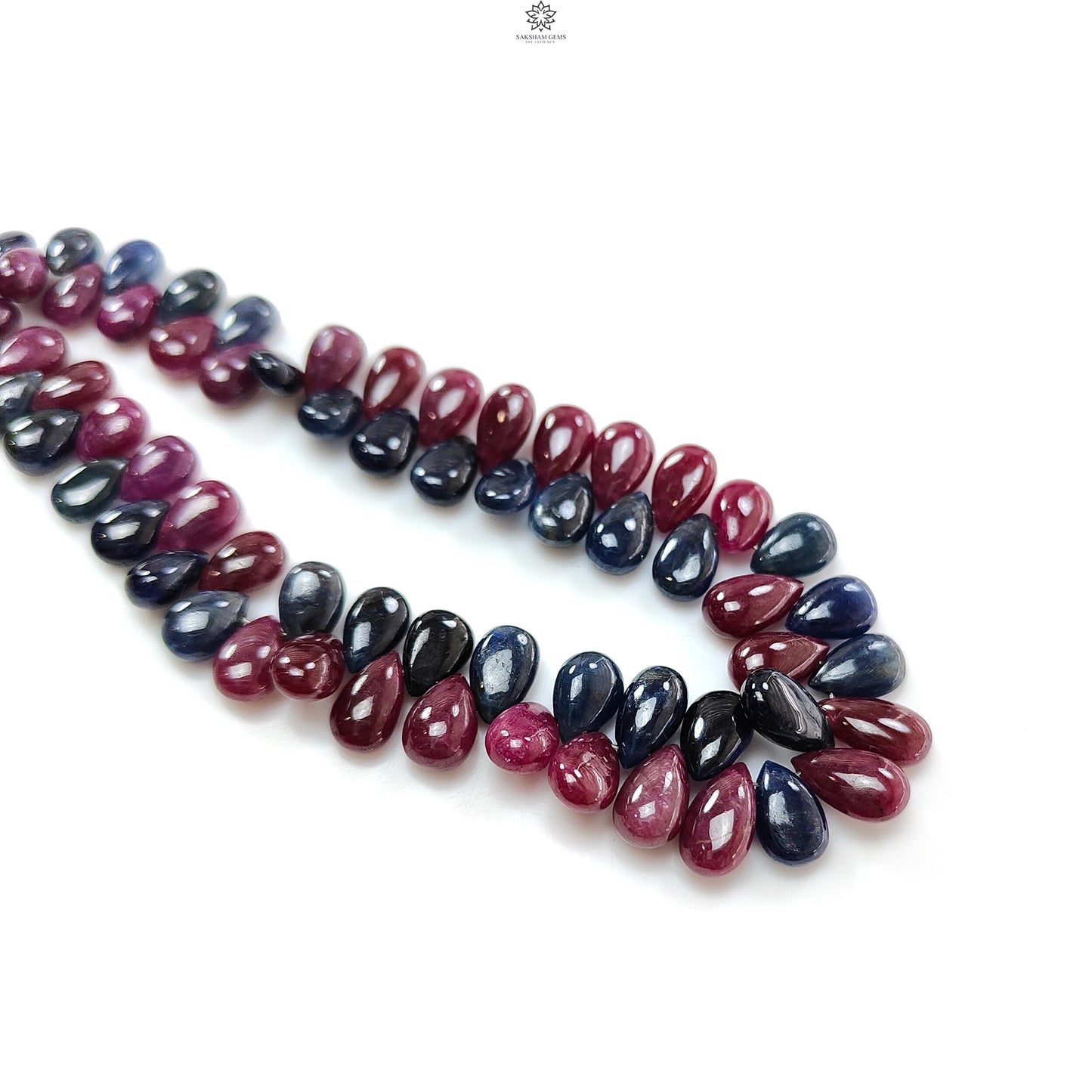 Ruby, Blue Sapphire Smooth Loose Beads: 110.00cts (Approx) Natural Untreated Ruby Gemstone Pear Briolette Beads 6*4mm - 10*6mm 4" 1 Strand