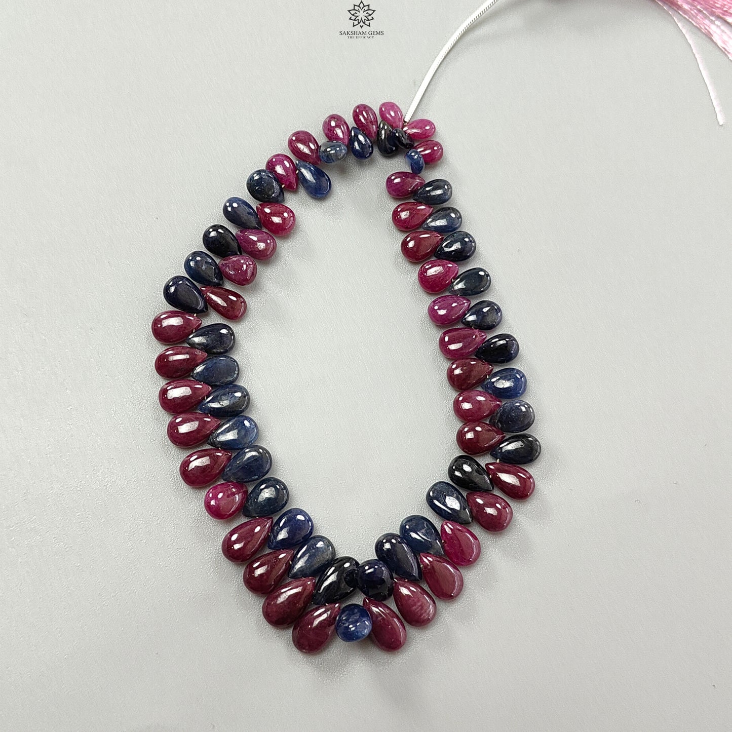 Ruby, Blue Sapphire Smooth Loose Beads: 110.00cts (Approx) Natural Untreated Ruby Gemstone Pear Briolette Beads 6*4mm - 10*6mm 4" 1 Strand