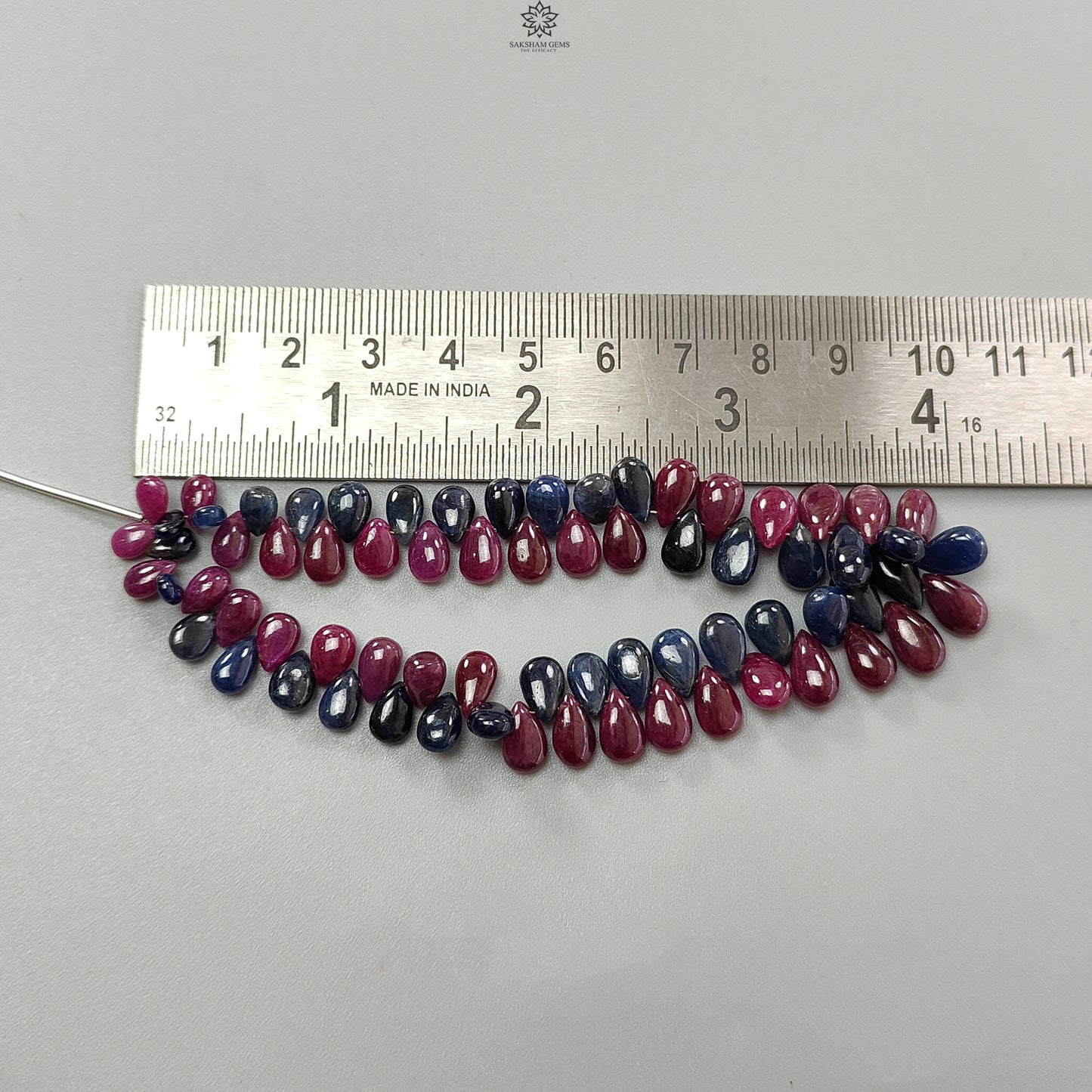 Ruby, Blue Sapphire Smooth Loose Beads: 110.00cts (Approx) Natural Untreated Ruby Gemstone Pear Briolette Beads 6*4mm - 10*6mm 4" 1 Strand