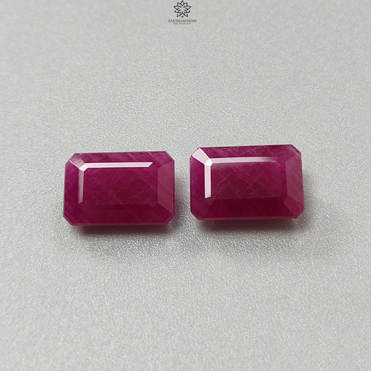 Ruby Gemstone Faceted Cut: 10.00cts Natural Untreated Unheated Red Ruby Rectangle Shape 12*8mm Pair for Jewelry July Birthstone