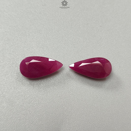 Ruby Gemstone Faceted Cut: 10.40cts Natural Untreated Unheated Red Ruby Pear Shape 16*8mm Pair for Jewelry July Birthstone