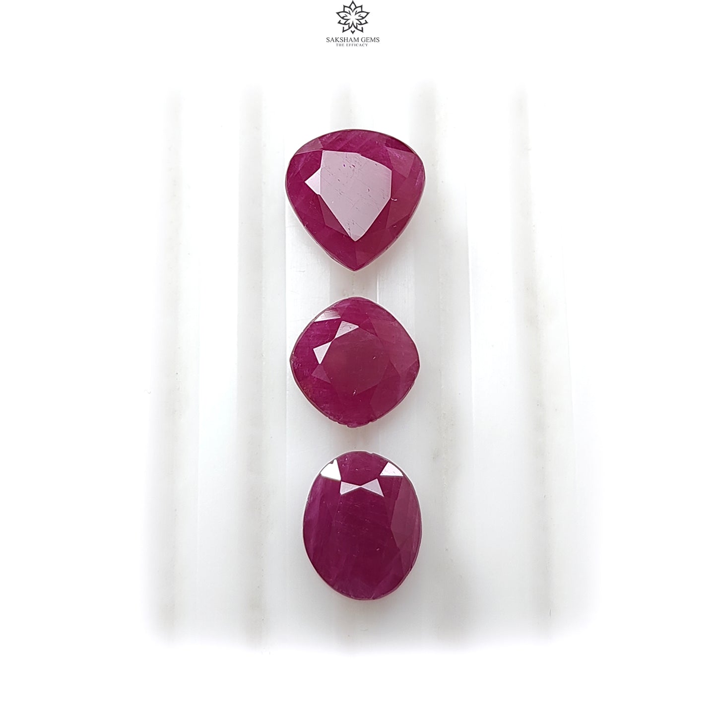 Ruby Gemstone Faceted Cut: 14.60cts Natural Untreated Red Ruby Cushion, Heart & Oval Shape 9mm - 11*9mm 3pcs Set for Jewelry July Birthstone