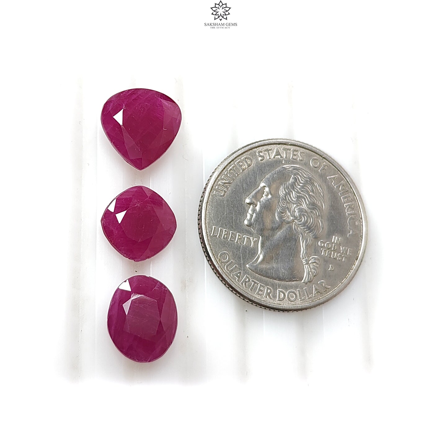 Ruby Gemstone Faceted Cut: 14.60cts Natural Untreated Red Ruby Cushion, Heart & Oval Shape 9mm - 11*9mm 3pcs Set for Jewelry July Birthstone