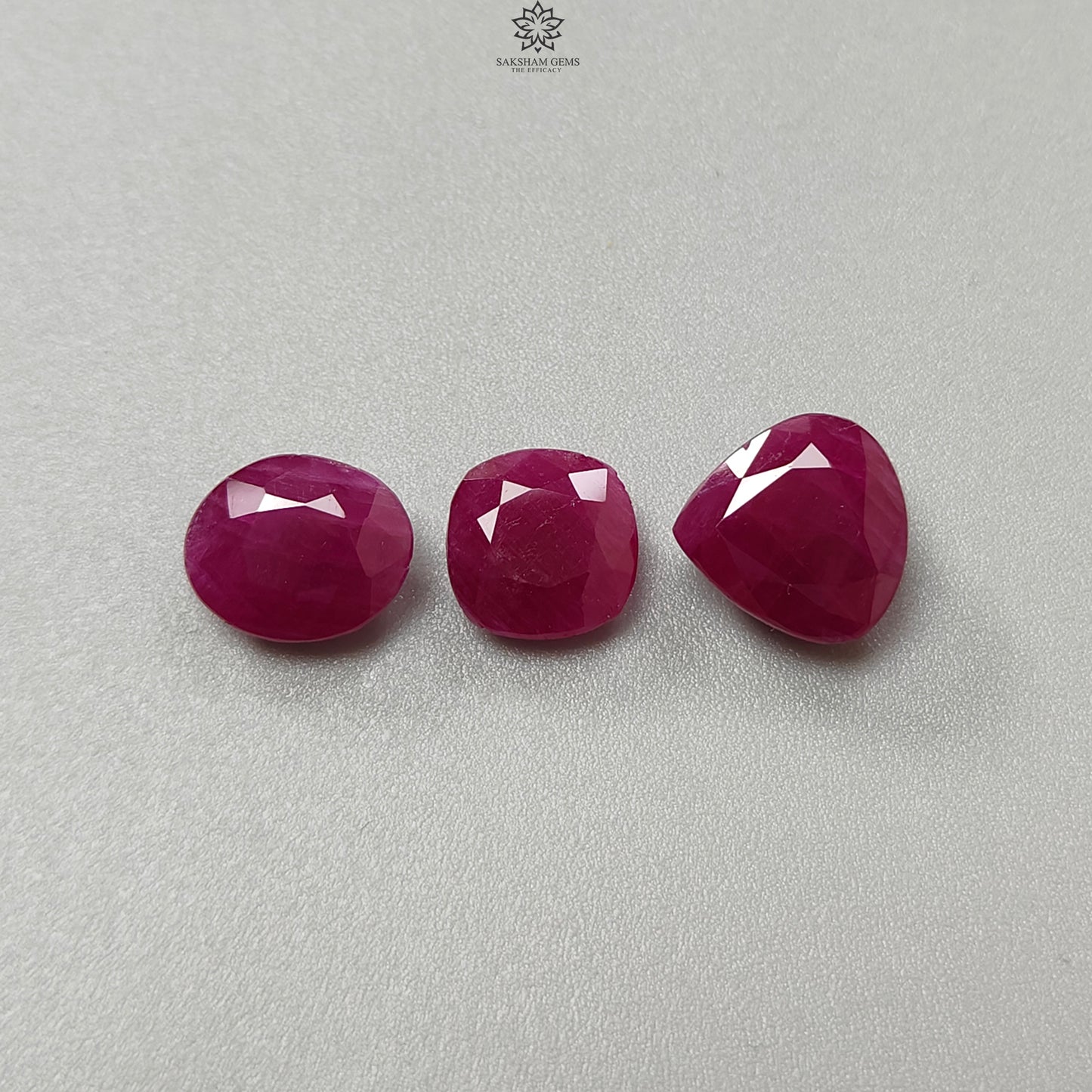 Ruby Gemstone Faceted Cut: 14.60cts Natural Untreated Red Ruby Cushion, Heart & Oval Shape 9mm - 11*9mm 3pcs Set for Jewelry July Birthstone