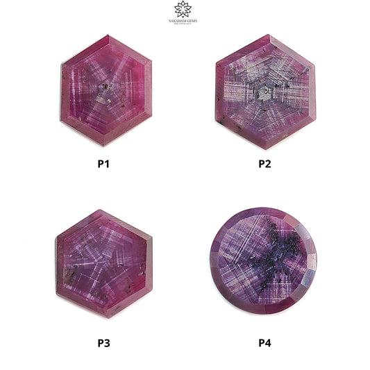Ruby Gemstone Trapiche Flat Slices: Natural Untreated Unheated Purple Ruby Hexagon, Round Shape Flat Slice 1pc for Jewelry July Birthstone