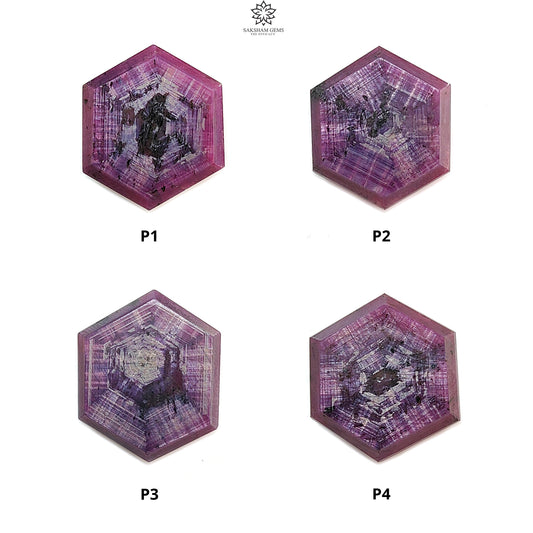 Ruby Gemstone Trapiche Flat Slices: Natural Untreated Unheated Purple Ruby Hexagon Shape Flat Slice 1pc for Jewelry July Birthstone
