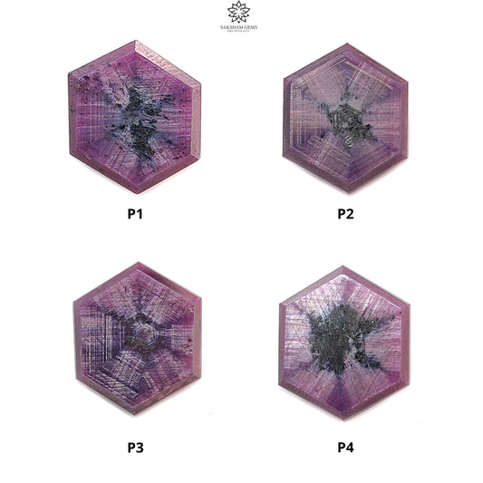 Ruby Gemstone Trapiche Flat Slices: Natural Untreated Unheated Purple Ruby Hexagon Shape Flat Slice 1pc for Jewelry July Birthstone