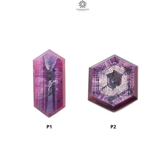 Ruby Gemstone Trapiche Flat Slices: Natural Untreated Unheated Purple Ruby Hexagon Shape Flat Slice 1pc for Jewelry July Birthstone