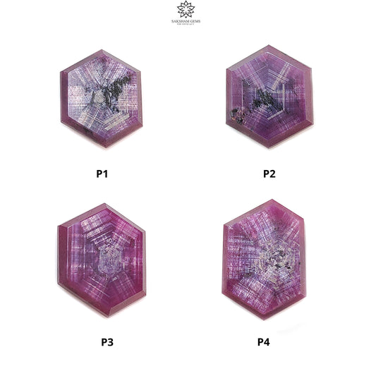 Ruby Gemstone Trapiche Flat Slices: Natural Untreated Unheated Purple Ruby Hexagon Shape Flat Slice 1pc for Jewelry July Birthstone