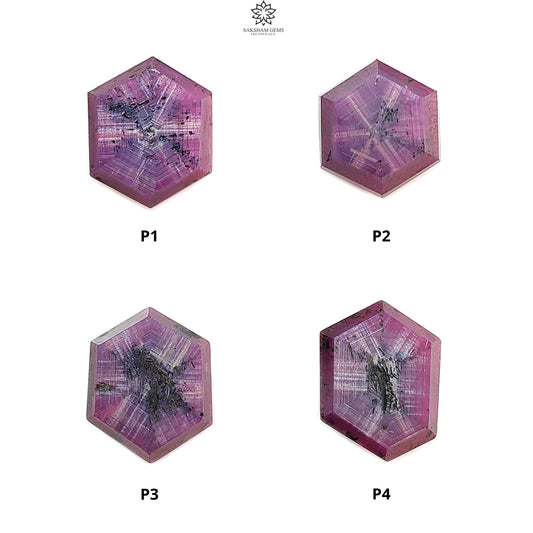 Ruby Gemstone Trapiche Flat Slices: Natural Untreated Unheated Purple Ruby Hexagon Shape Flat Slice 1pc for Jewelry July Birthstone