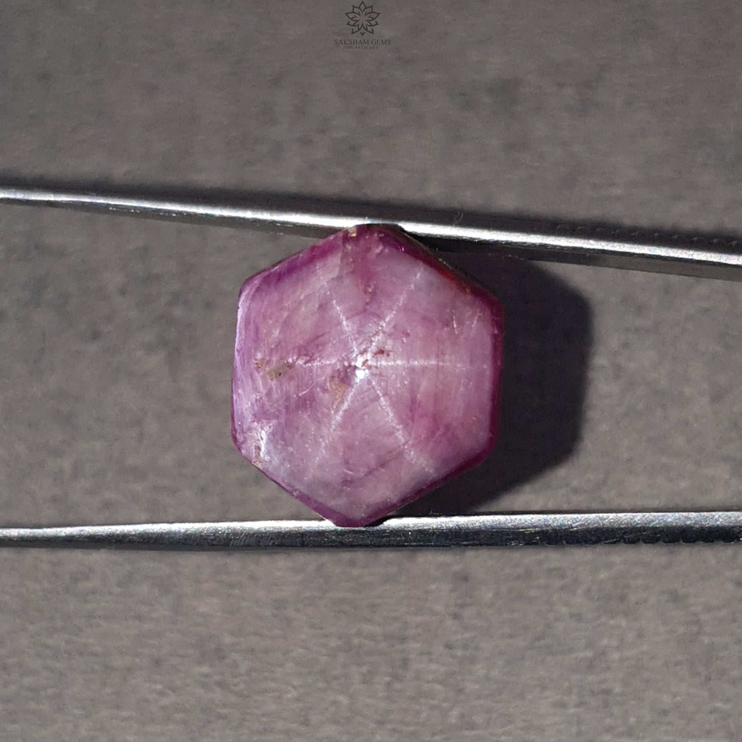 Star Ruby Gemstone Wand Specimen: 62.60cts Natural Untreated 6Ray Star Ruby Hexagon Shape Healing Crystal 24*16mm 1pc July Birthstone