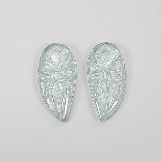 AQUAMARINE Gemstone Carving : 9.95cts Natural Untreated Blue Aquamarine Hand Carved Uneven Shape 20*10mm Pair