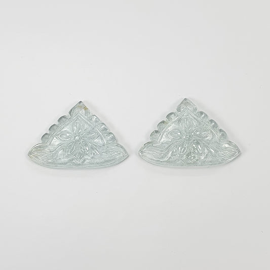 AQUAMARINE Gemstone Carving : 23.25cts Natural Untreated Blue Aquamarine Hand Carved Triangle Shape 27.5*19.5mm Pair