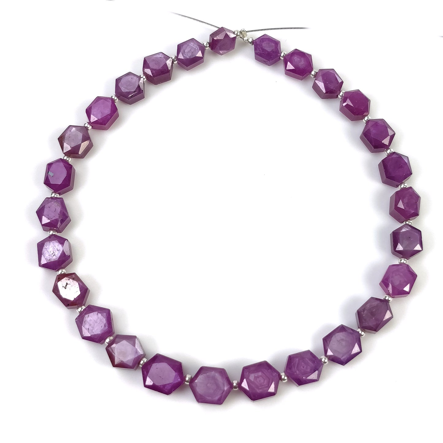 Raspberry Sheen SAPPHIRE Gemstone Normal Cut Loose Beads: 58.75cts Natural Sapphire Hexagon Faceted Nuggets 6*5mm - 8*6mm 8.5" (With Video)