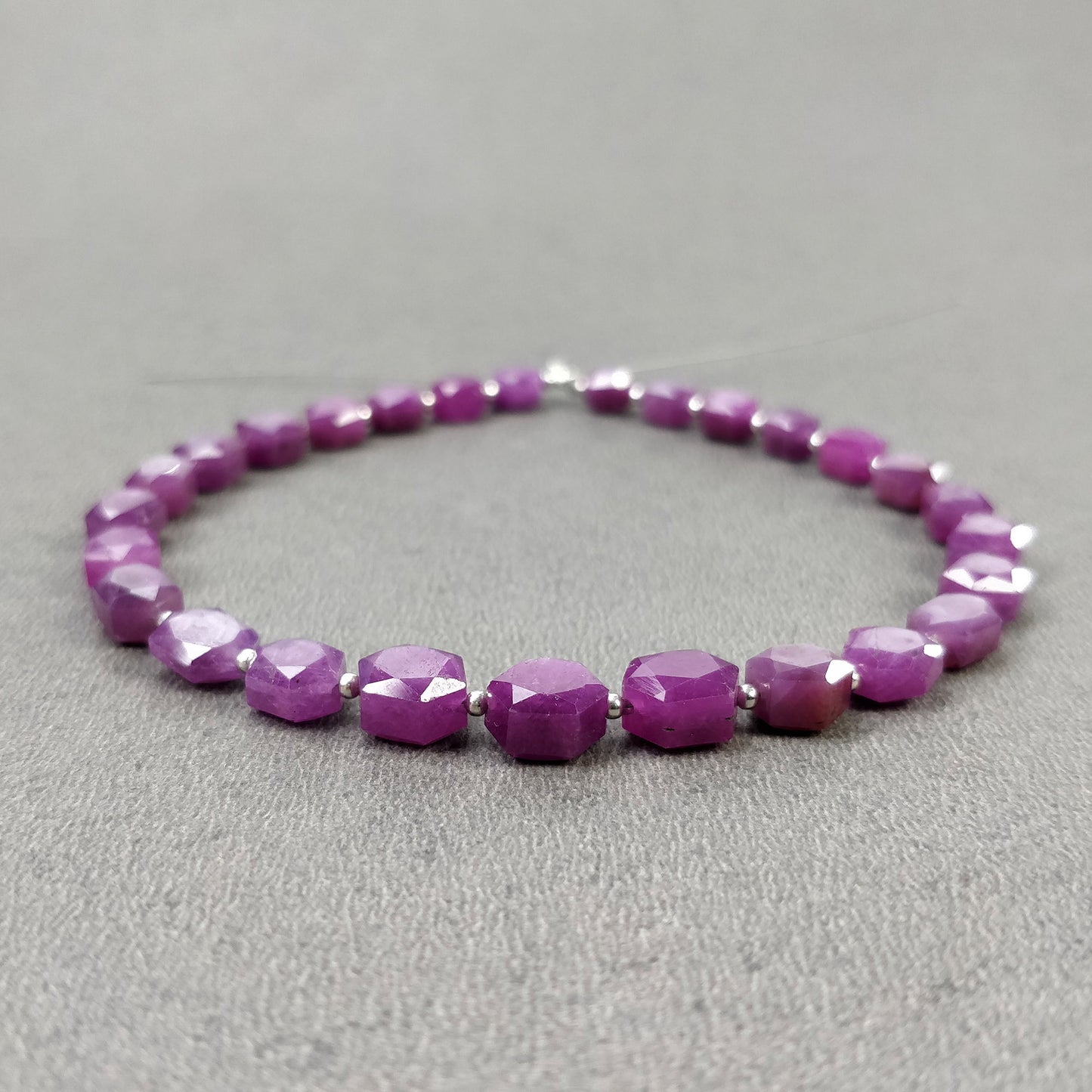 Raspberry Sheen SAPPHIRE Gemstone Normal Cut Loose Beads: 58.75cts Natural Sapphire Hexagon Faceted Nuggets 6*5mm - 8*6mm 8.5" (With Video)